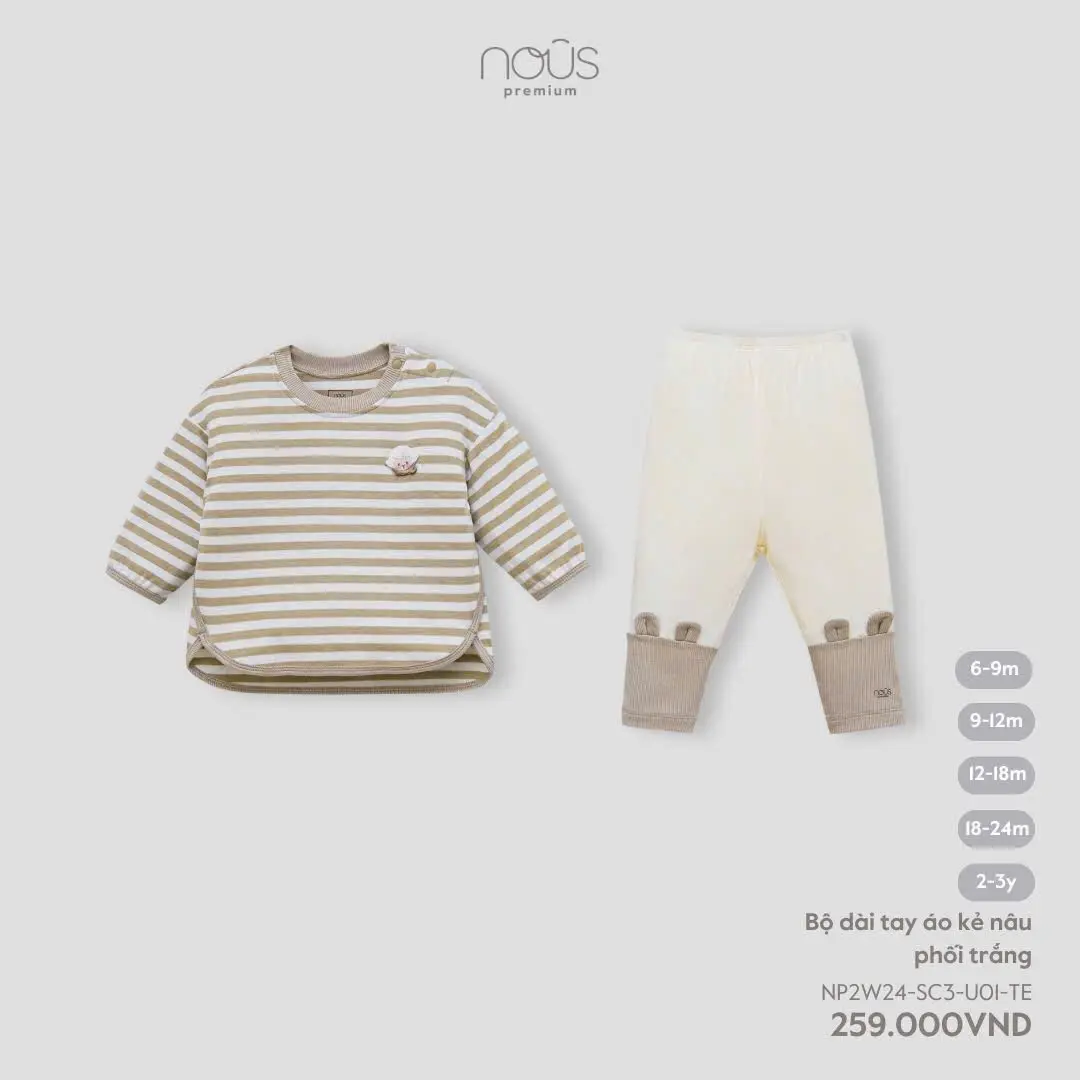 Nous bộ dài tay áo kẻ phối quần trắng
