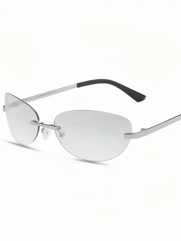 Unisex Simple Style Tinted Lens Oval Frame Sunglasses, Trendy Casual Rimless Sunglasses for Everyday Use, Fashion Accessories for Outdoor Activities 3