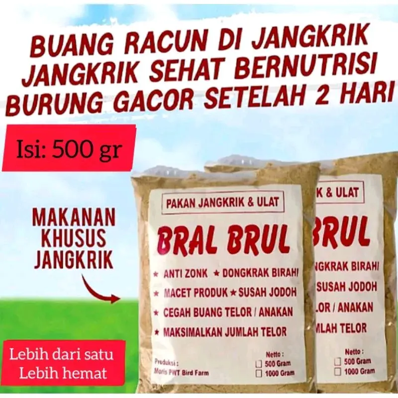 Pakan BRAL BRUL Khusus Jangkrik Ulat & Kroto Untuk Indukan Burung Murai Kacer Goci Cucak Anis - 1.000 Gram 5