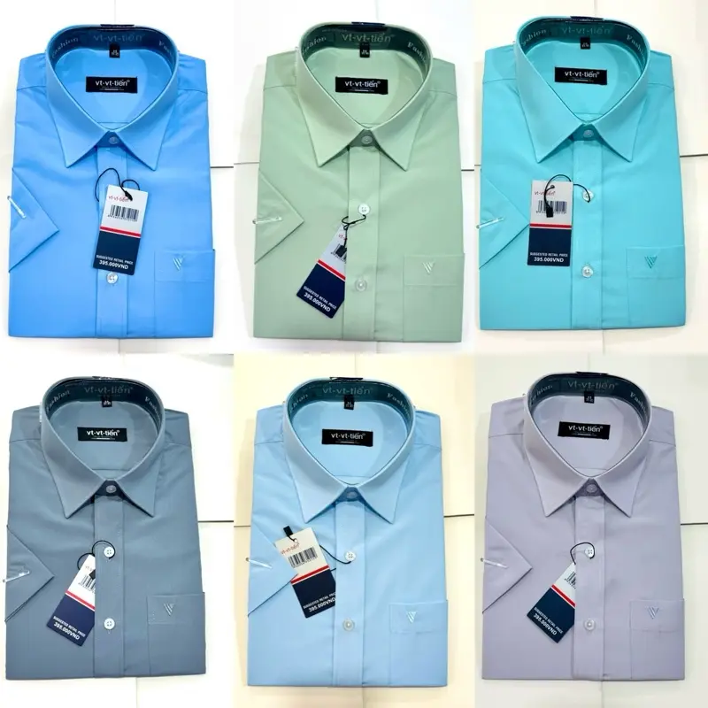 Áo sơ mi nam VT-VT-TIỂN ngắn tay,vạt ngang,vải cotton và polyester, fom regular -  (SP KHÔNG PHẢI VIỆT TIẾN)