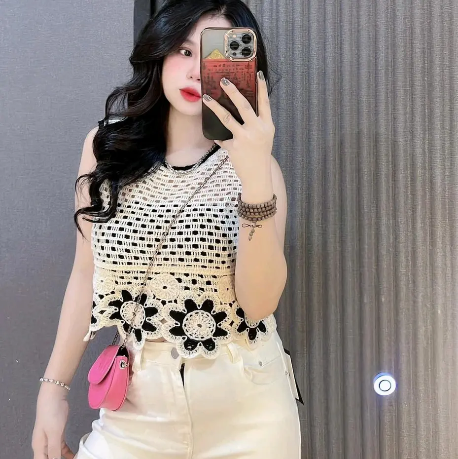 Áo len móc đan lưới hoạ tiết hoa sát nách đi chơi đi biển thời trang mùa hè siêu xinh Women