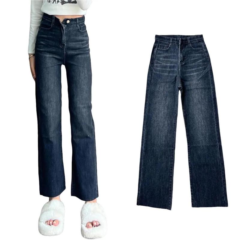 Quần jeans ống đứng nữ màu khói loang tua ống mặc đi học che khuyết điểm Yến Tee #0216