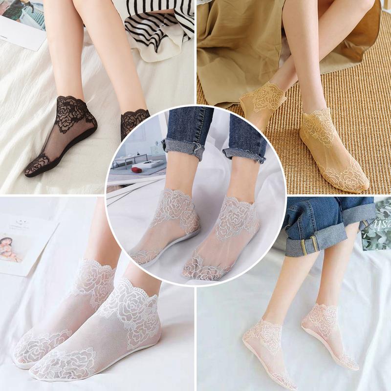 Product Introduction of Fabric Bottom Lace Flower Socks Lightweight Seamless Hidden Short Ankle Socks Women's Socks 18