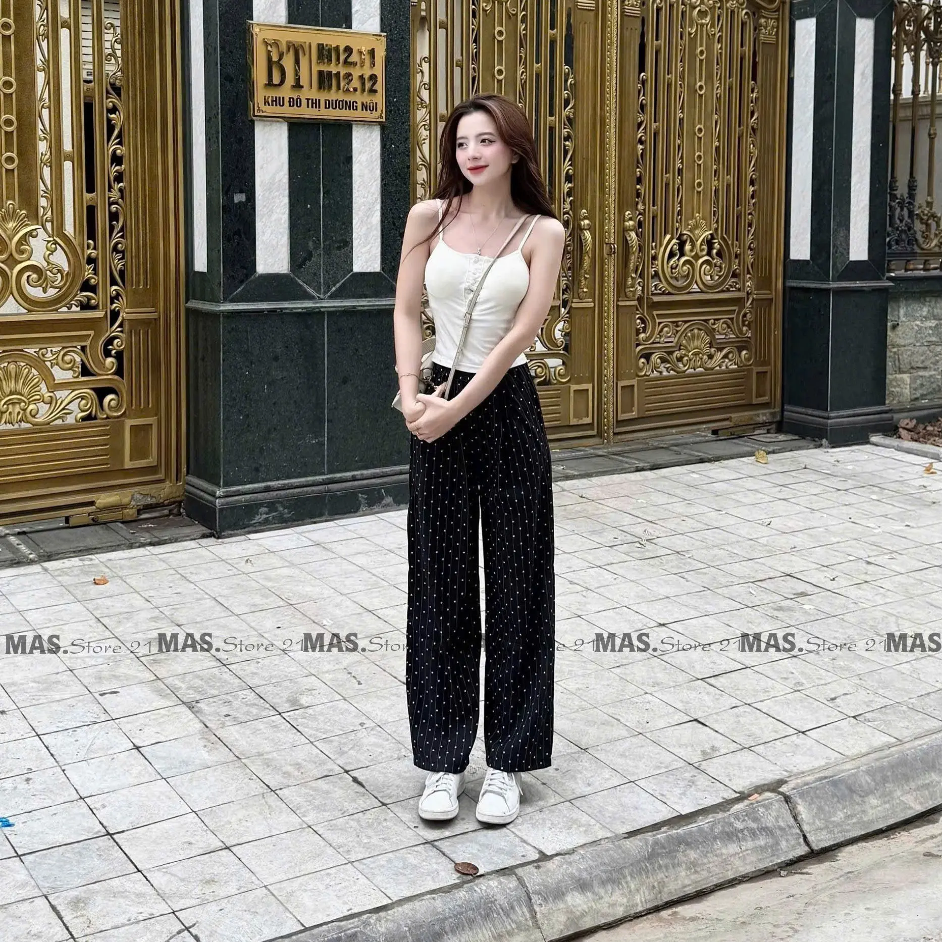 Quần Ống Suông Chất Gold In Hoạ Tiết Hình Trái Tim Cạp Chun MAS STORE 92-95cm