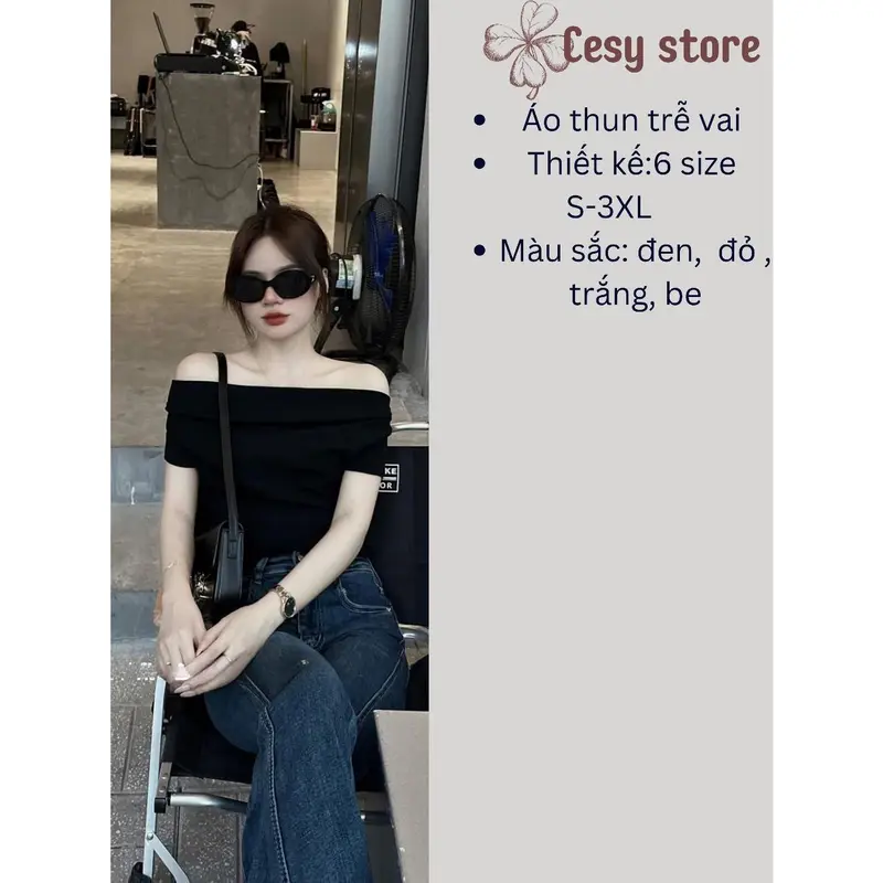 Áo thun nữ trễ vai Cesy, áo trễ vai cộc tay body chất liệu cotton 394 1