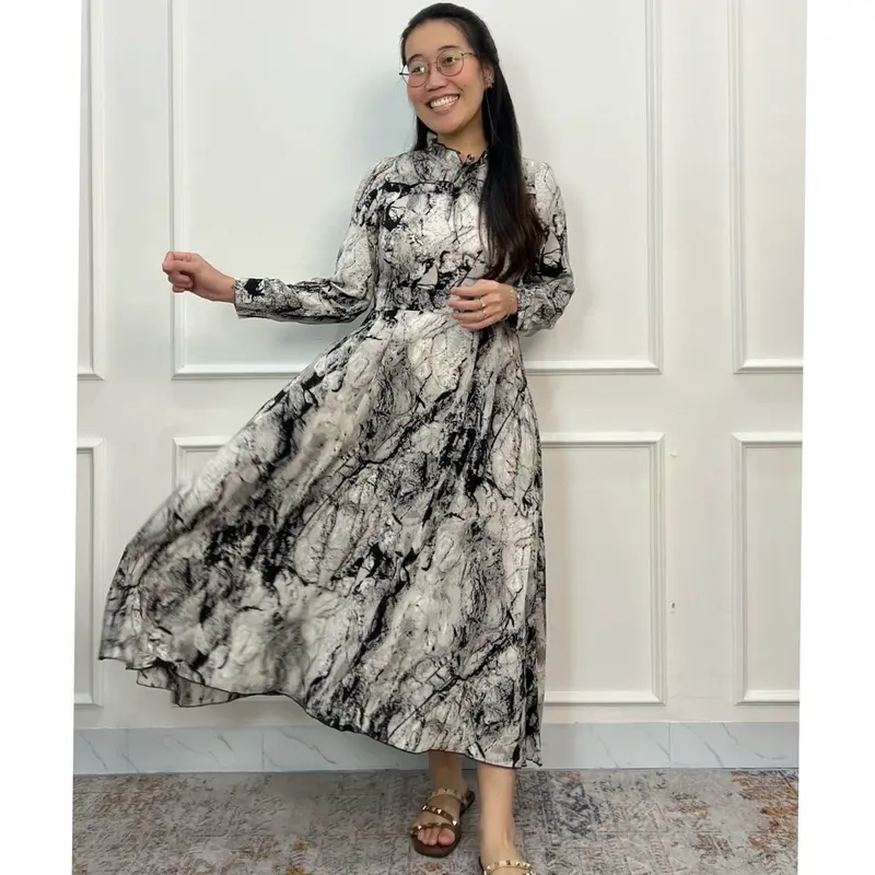 KC - ADA BIG SIZE Millia Dress - dua ukuran gaun wanita midi Motif marble Baju Casual 5