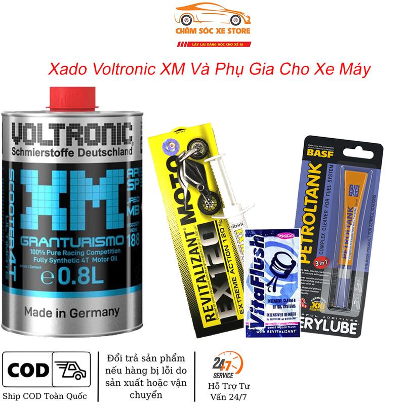 Dầu Nhớt Voltronic XM Scooter Dành Cho Xe Tay Ga Và Combo Phụ Gia Cho Xe Máy Bao Gồm XADO Revitalizant EX120 Xado VItaFlush,Petroltank