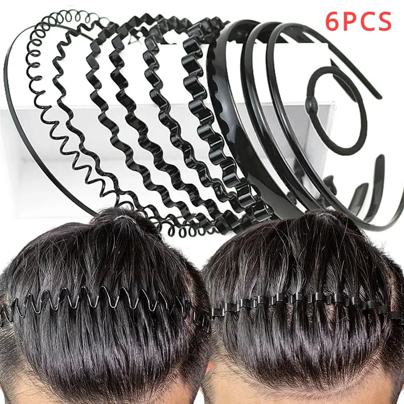 Gelung Rambut Gelombang Fesyen, 6 Keping, Untuk Lelaki dan Wanita, Uniseks, Rambut Berombak Hitam, Ikat Kepala Sukan, Ikat Rambut, Hiasan Kepala, Aksesori Rambut Headbands