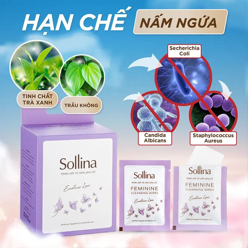 Hộp 20 gói khăn giấy ướt vệ sinh phụ nữ Sollina độ ẩm vừa phải giúp vùng kín khô thoáng dễ chịu 20gói/ hộp Women 2