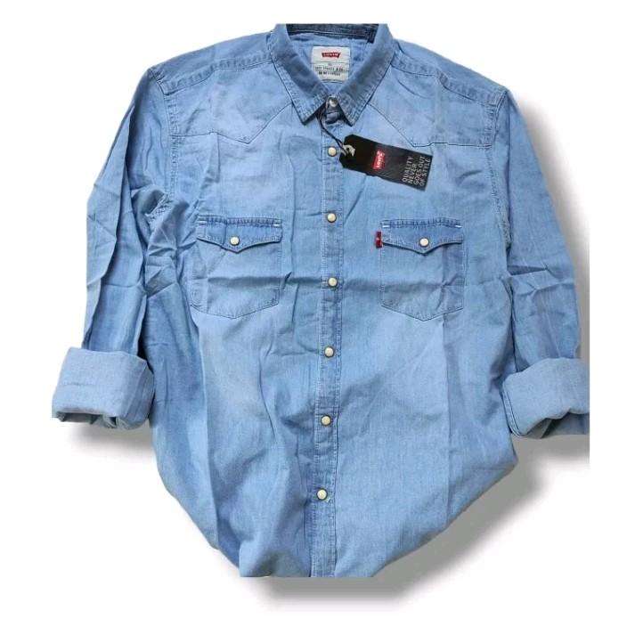 Kemeja Denim Pria Lengan Panjang/Kemeja Jeans Model Distro High' Quality Kemeja Denim Pria Size M, L, XL Panjang 2