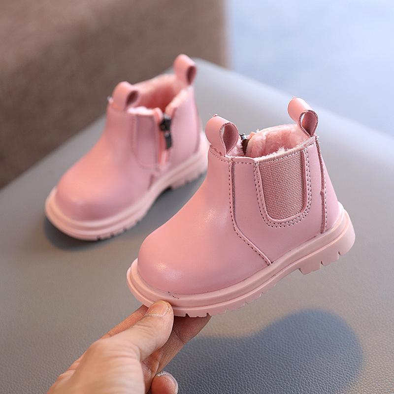 Baby Boots Autumn Winter Infant Warm Fur Shoes Newborn First Walkers Baby Toddler Boy Girl PU Leather Ankle Boots Beige, Pink 2