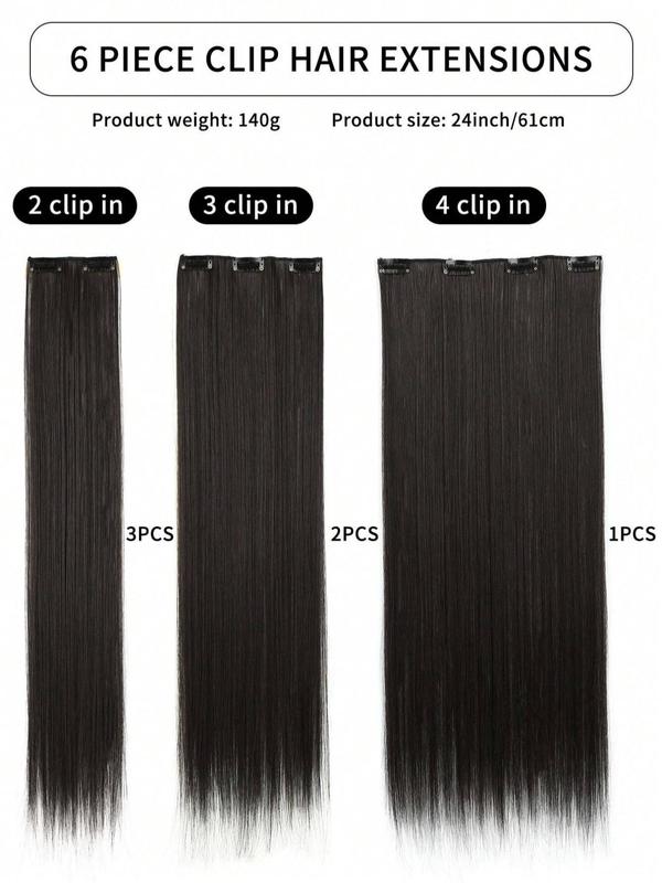 24 Inch Synthetic Long Straight Clip In Hair Extensions, 16 Clips Brown Wig Pieces For Female 2