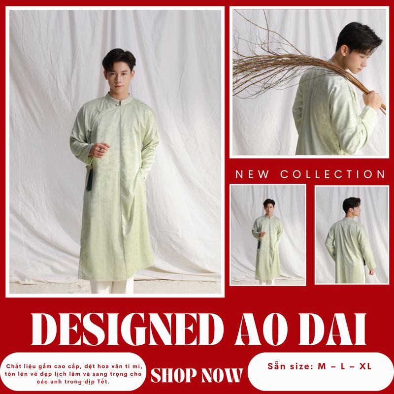 Áo dài gấm lụa thêu – Hàng Thiết kế độc quyền cho tết 2025 Không kèm quần + ngọc bội