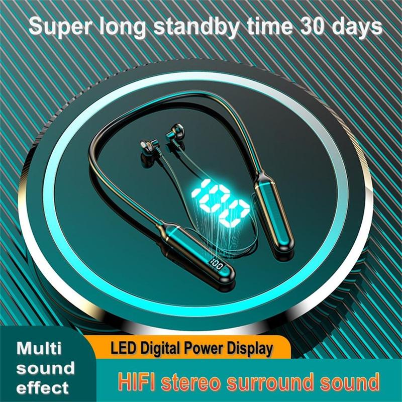 Tai Nghe Tương Thích Bluetooth Không Dây, Màn Hình Kỹ Thuật Số LED, Thiết Kế Cổ Yếm Âm Thanh Nổi Khử Tiếng Ồn, Thích Hợp Cho Thể Thao, Tai Nghe 2
