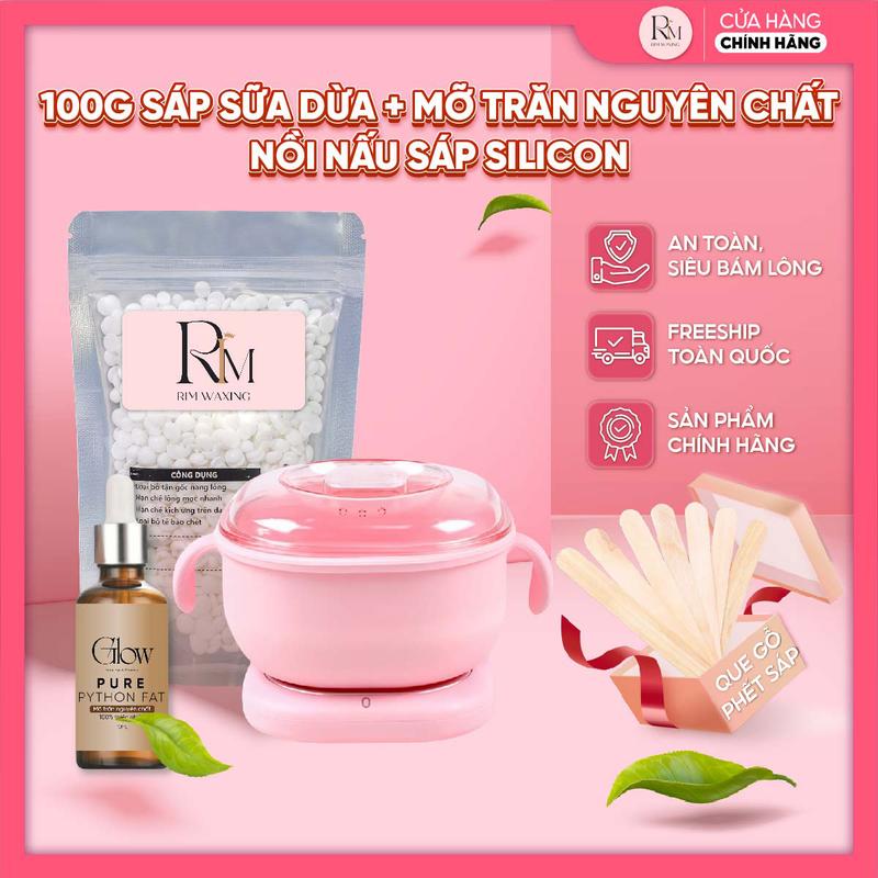Combo Nồi Điện Silicon Chống Dính + 100g Sáp Sữa Dừa RIM WAXING + Mỡ Trăn Nguyên Chất 10ml -Tặng Que CHE TÊN - 1092 Cạo Râu 0