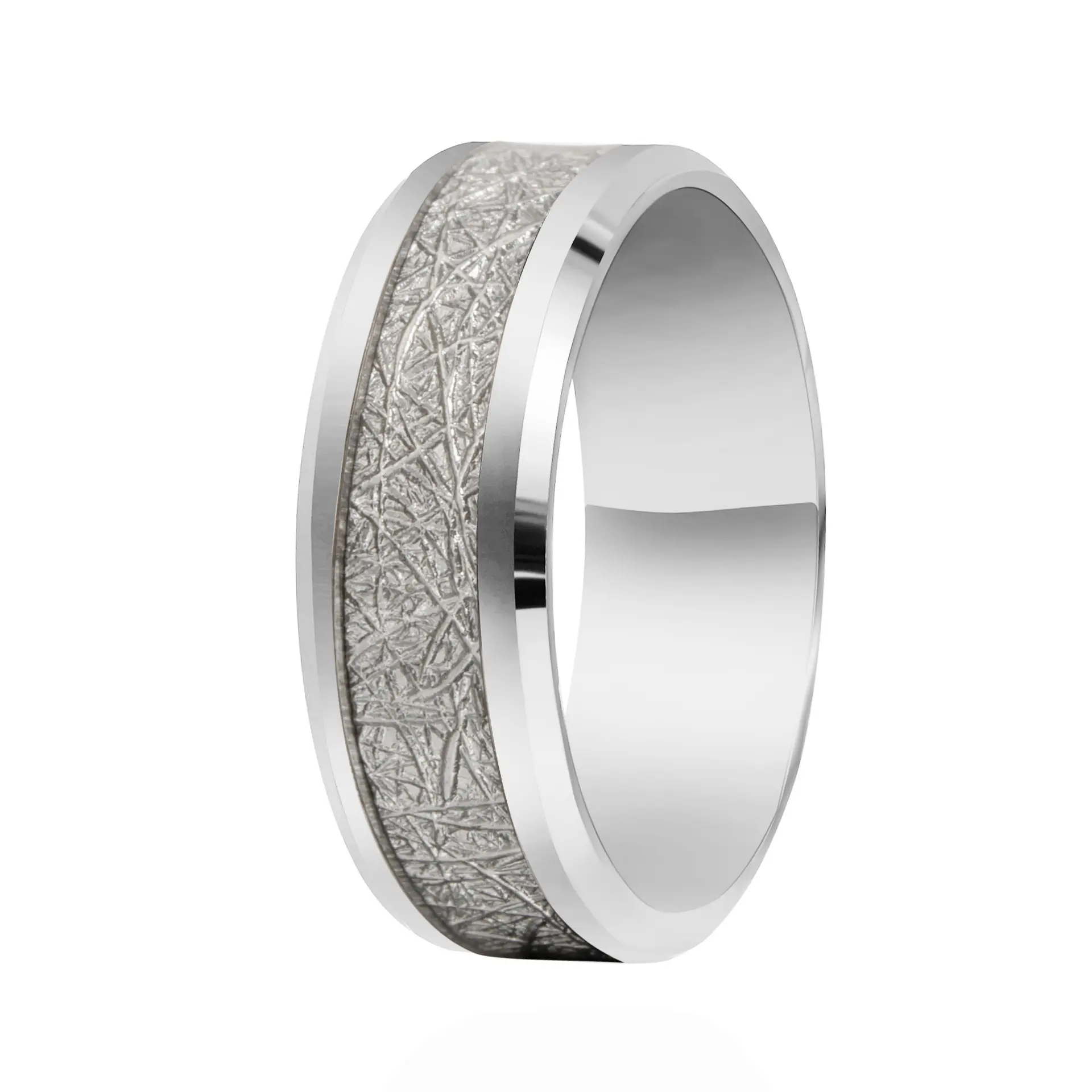 New European and American White Black Men's Personality Fashion Stainless Steel Anti-Meteorite Fog Pattern Ring Titanium Steel Silver Foil Jewelry