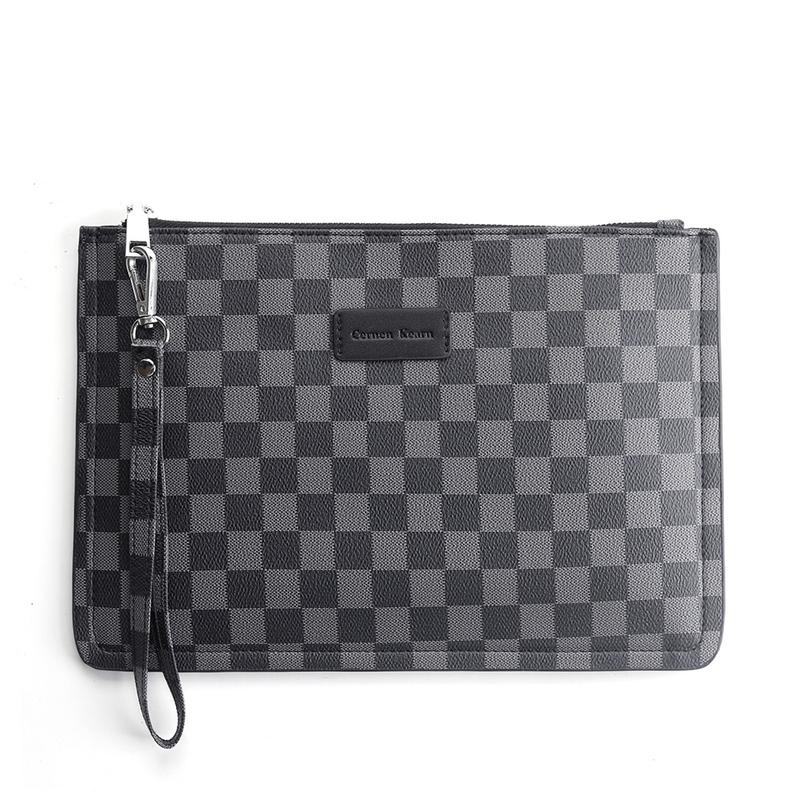 Product Introduction of New Men's Personalized Clutch Chessboard Grid Contrast Color and Versatile Trendy Clutch Large Capacity Mobile Phone Bag Wholesale 16