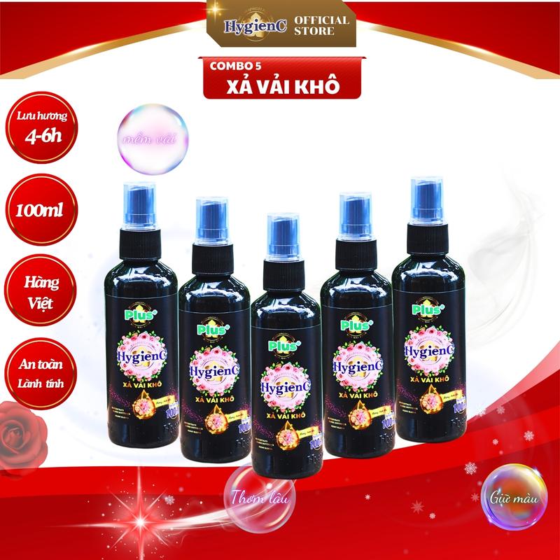 [Đen Combo 5 chai] Nước xả vải khô HygienC Plus+ dạng xịt - Dung tích 100ml Làm Sạch