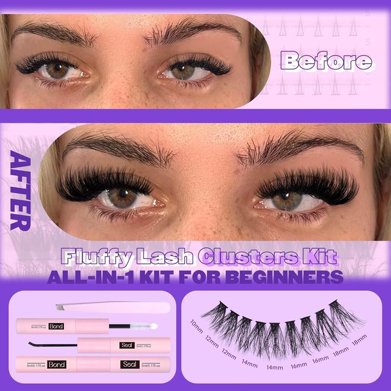 Product Introduction of Individual False Eyelashes with Glue & Remover & Tweezers, 1 Set Natural Look Eyelash Extensions, Self Grafting Curl Eyelashes, Eye Makeup Enhancement, Cosmetic 5