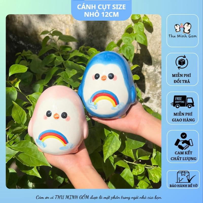 [ lỗ tròn ] chim cánh cụt size nhỏ 12cm mini lỗ tròn/ ống tiết kiệm hình chim cánh cụt bé/ heo đất tiết kiệm gốm sứ Bát Tràng/ heo lỗ tròn Ống Heo Đồng Đựng Tiền