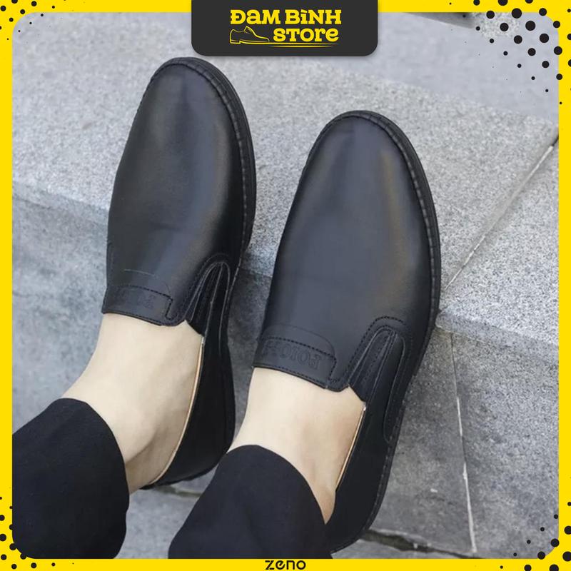 Giày lười nam màu đen da đế cao su Đam Bình Store, giày nam mũi tròn đế hỗ trợ  chống trơn trượt đi êm chân phong cách sang trọng lịch sự