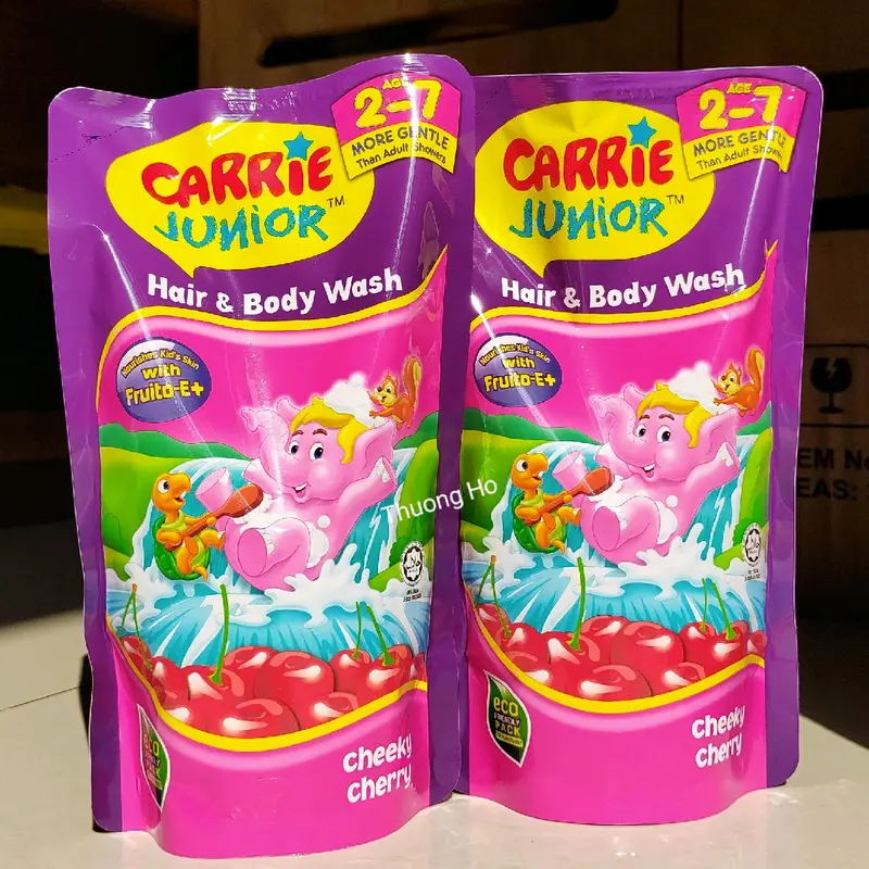 Bộ 2 túi sữa tắm gội (500gr x 2)cho bé từ 2 tuổi Carrie Junior hương Cheeky Cherry (HSD 2027) sữa tắm con voi 1