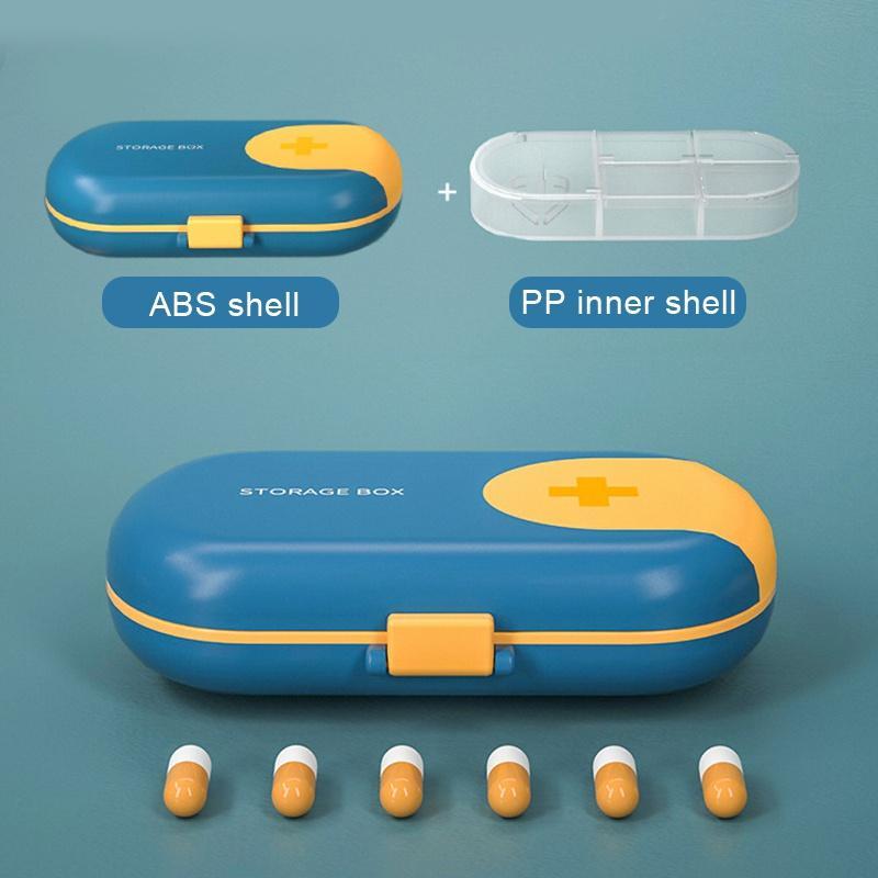 Product Introduction of Portable Travel Pill Box, 1 Count 4 Grid Pill Storage Box with Pill Cutter, Pill Organizer for Home Office Outdoor Travel 2