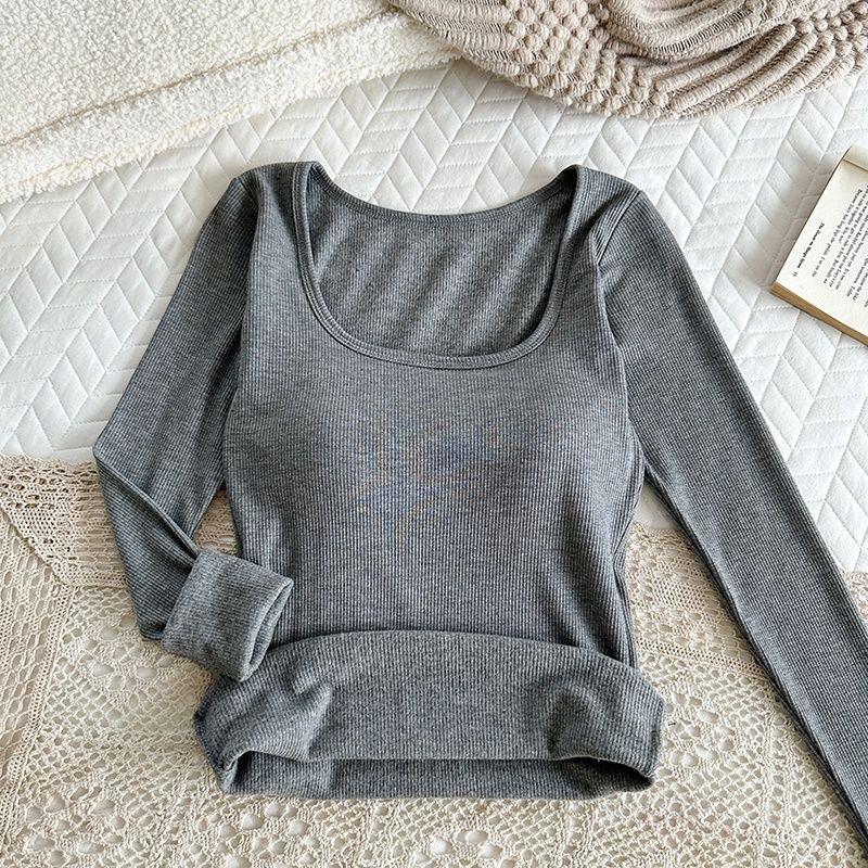 Product Introduction of 6060 #   New Brushed Autumn Winter Long Sleeve T-Shirt Thermal Underwear for Women with Chest Pad Integrated New Cold-Proof Base Layer 9