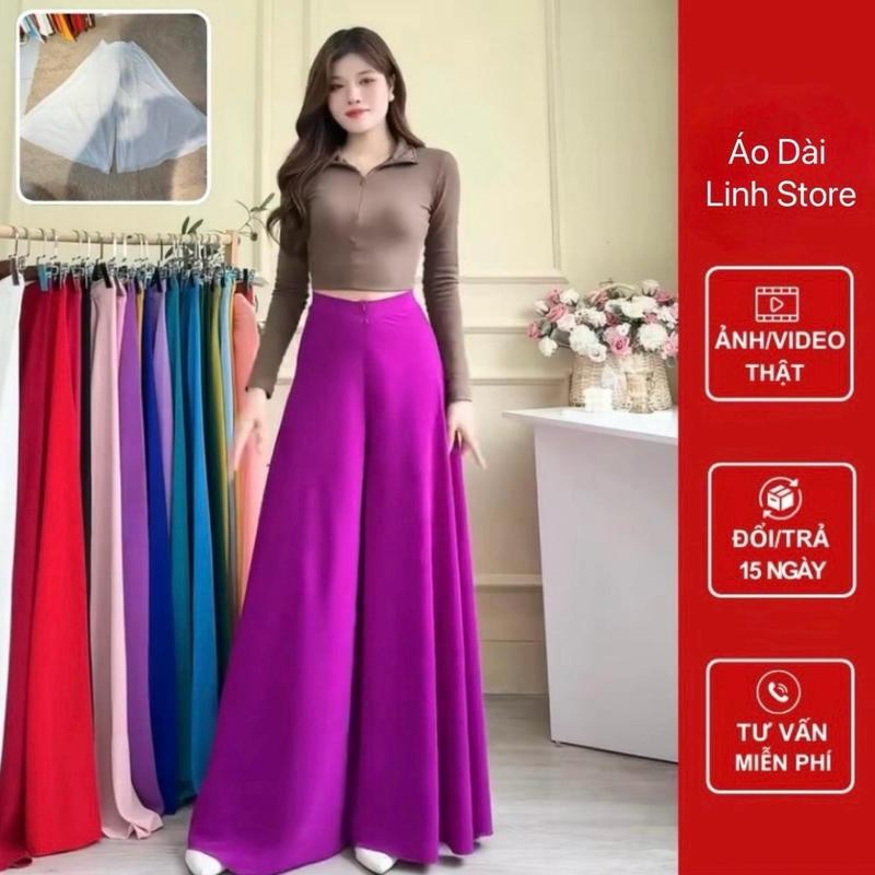 ￼[ Váy-Quần Váy ] Quần Lụa Giả Váy - Quần Váy  Lụa mặc Áo Dài Cao Cấp, Mềm Mịn, Kiểu 2 Ống Xéo Xòe Rộng Đẹp - Áo Dài Thời Trang Nữ Women Seo Thun
