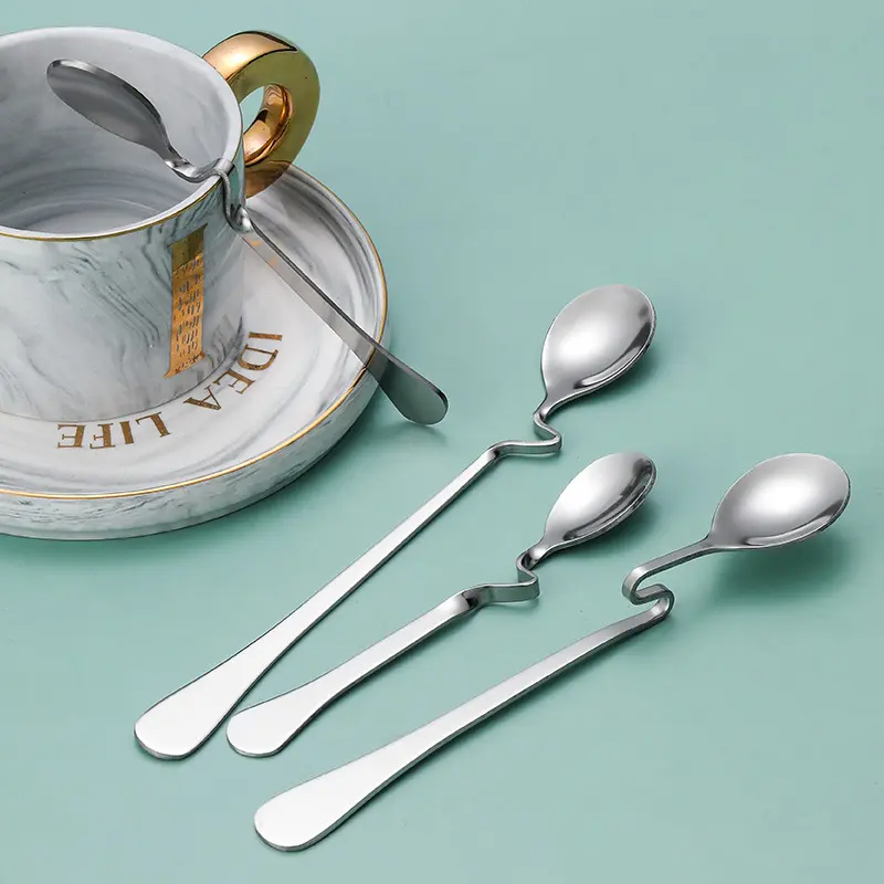Creative Stainless Steel Coffee Spoon Twisted Cup Spoon Restaurant Hotel Curved Handle Twisted Spoon Coffee Milk Tea Stir Spoon