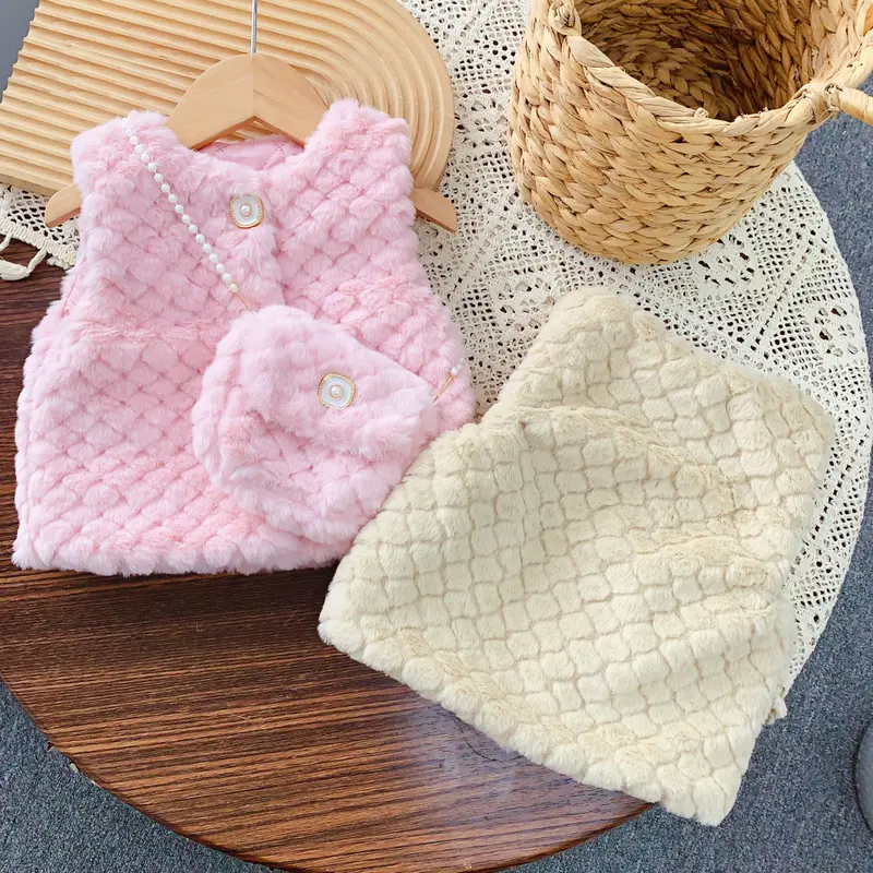 Áo gile lông cho bé, 2 màu hồng/nâu kèm túi cúc ngọc, bên trong trần trám size 8-15kg 3