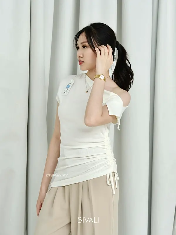 SIVALI Belle Off Shoulder Top - Casual Look Korean Knit Top - Atasan Wanita Baju Panjang Rib Knitwear 1