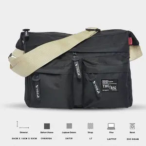 Tas Selempang Distro Pria Kanvas Tas Sekolah Kuliah Casual Hitam