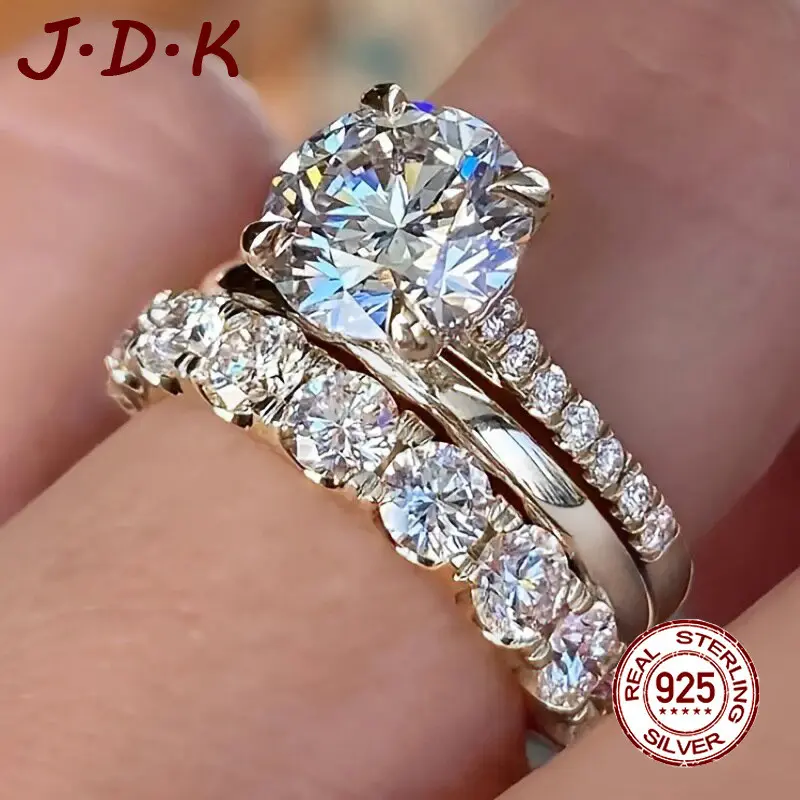 JDK Cincin Zircon Perak 925 Set Tiga Potong Untuk Pasangan