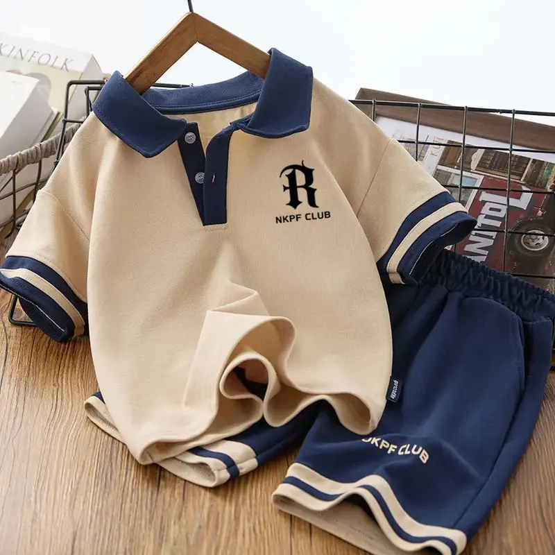 Bộ Đồ Mùa Hè Cho Bé Trai, Phong Cách Preppy, Áo Polo Có Ve Áo, ngắn Tay, Quần Đùi, Bộ Hai Mảnh, Thích Hợp Cho Bé Trai Trung Và Lớn, Bộ Sưu Tập Mùa Hè Năm 2025 5
