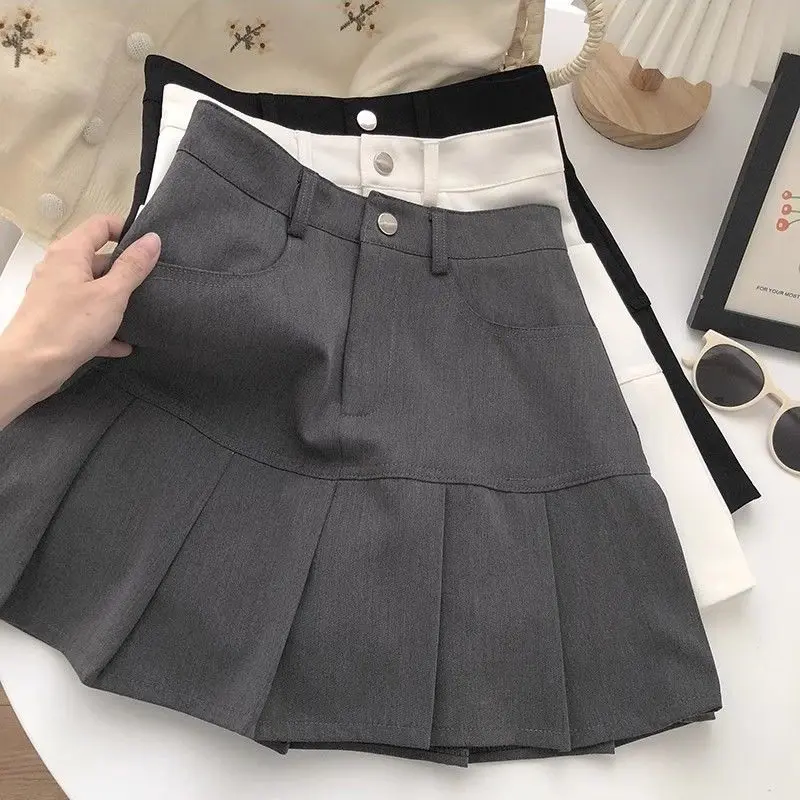 （spot delivery）Large size fat mm skirt female high waist anti-exposure pleated short skirt small A-line hip skirt Lady Bridal Basic Casual Minimalist Bottom Lingerie Comfort Womenswear