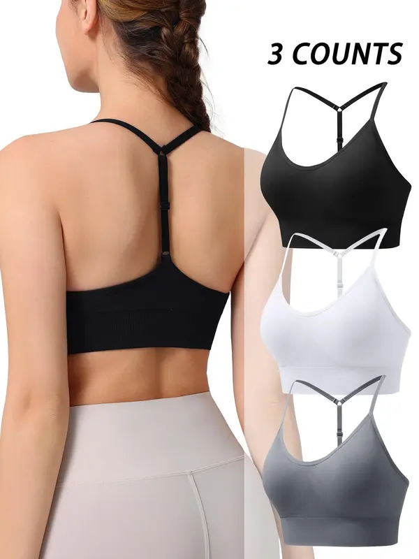 Women's Solid Color Sports Bra, Adjustable Strap Y Back Design Bra, Breathable Comfortable Sports Bra for Yoga Gym Workout Exercise, Activewear, Workout Clothes Women 3