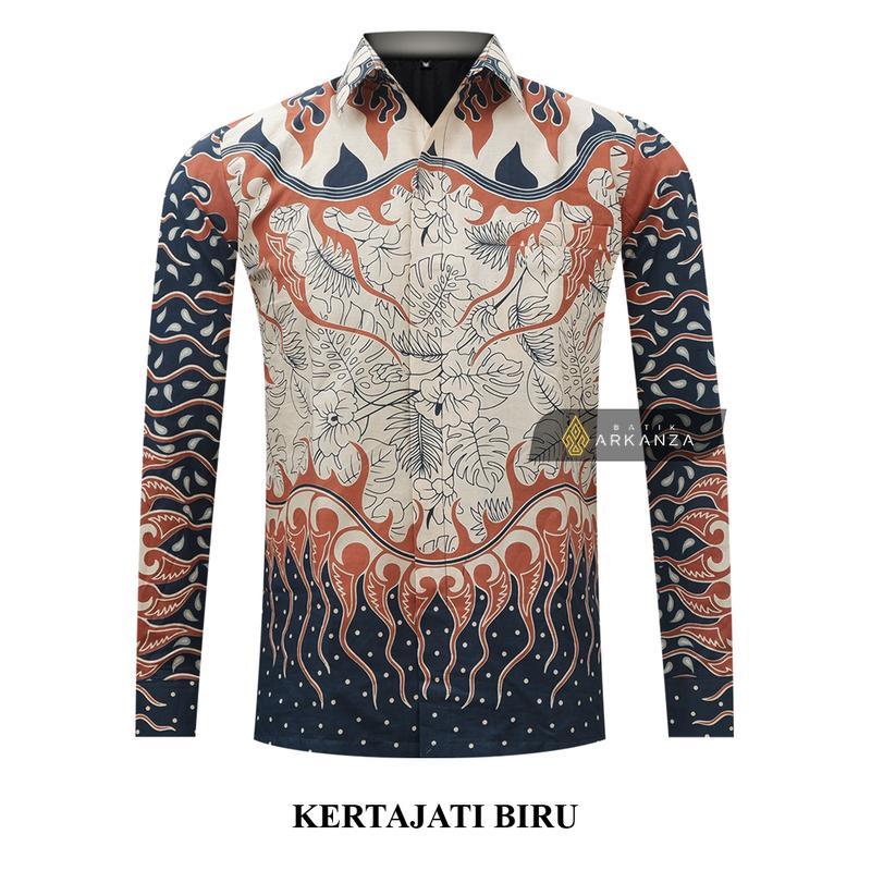 KEMEJA BATIK ARKANZA Motif Kertajati Biru LENGAN PANJANG DAN PENDEK Lapis Furing Slimfit Katun 0
