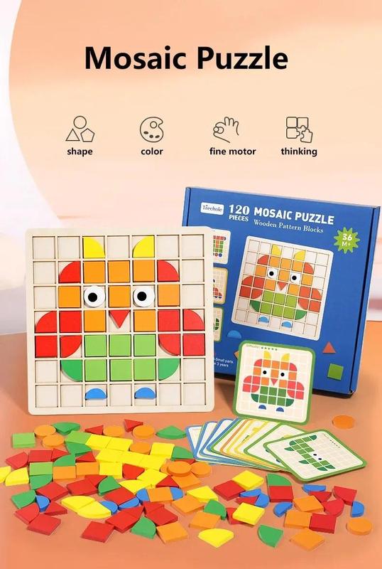 Product Introduction of 3d Montessori Geometry Jigsaw Tangram Mosaic Puzzle Sensory Game Early Education Shape Color Wooden Board Toy Gift For Kids 1