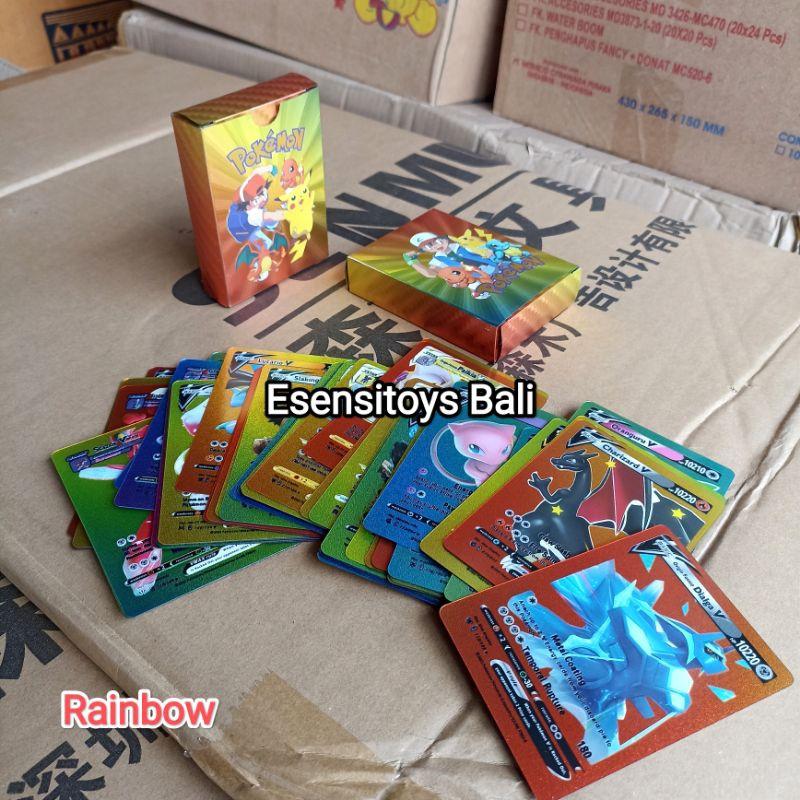 Spesial Promo Kartu Pokemon 55pcs Bahan Metal Emas Silver Bahasa Inggris dengan 2