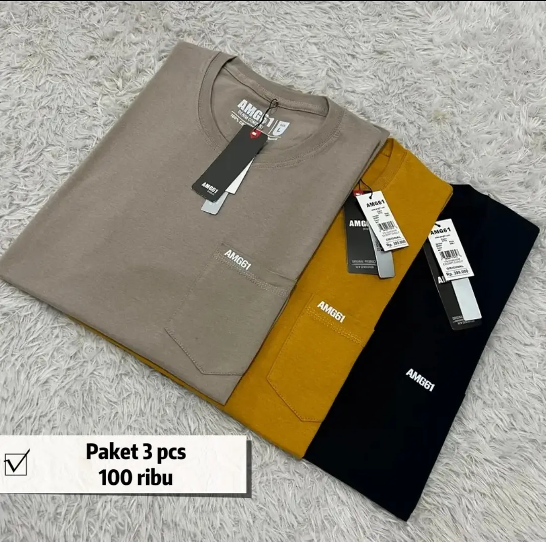 Paket hemat {isi 3 pcs} Kaos Pocket Saku AMG61 Bahan Cotton Combed28s Ukuran L-XL-XXL-XXXL