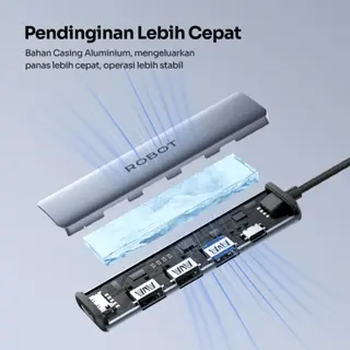 ROBOT HT350 Multiport 5 in1 USB Type C HUB Adapter Portable Garansi [bisa COD] 4