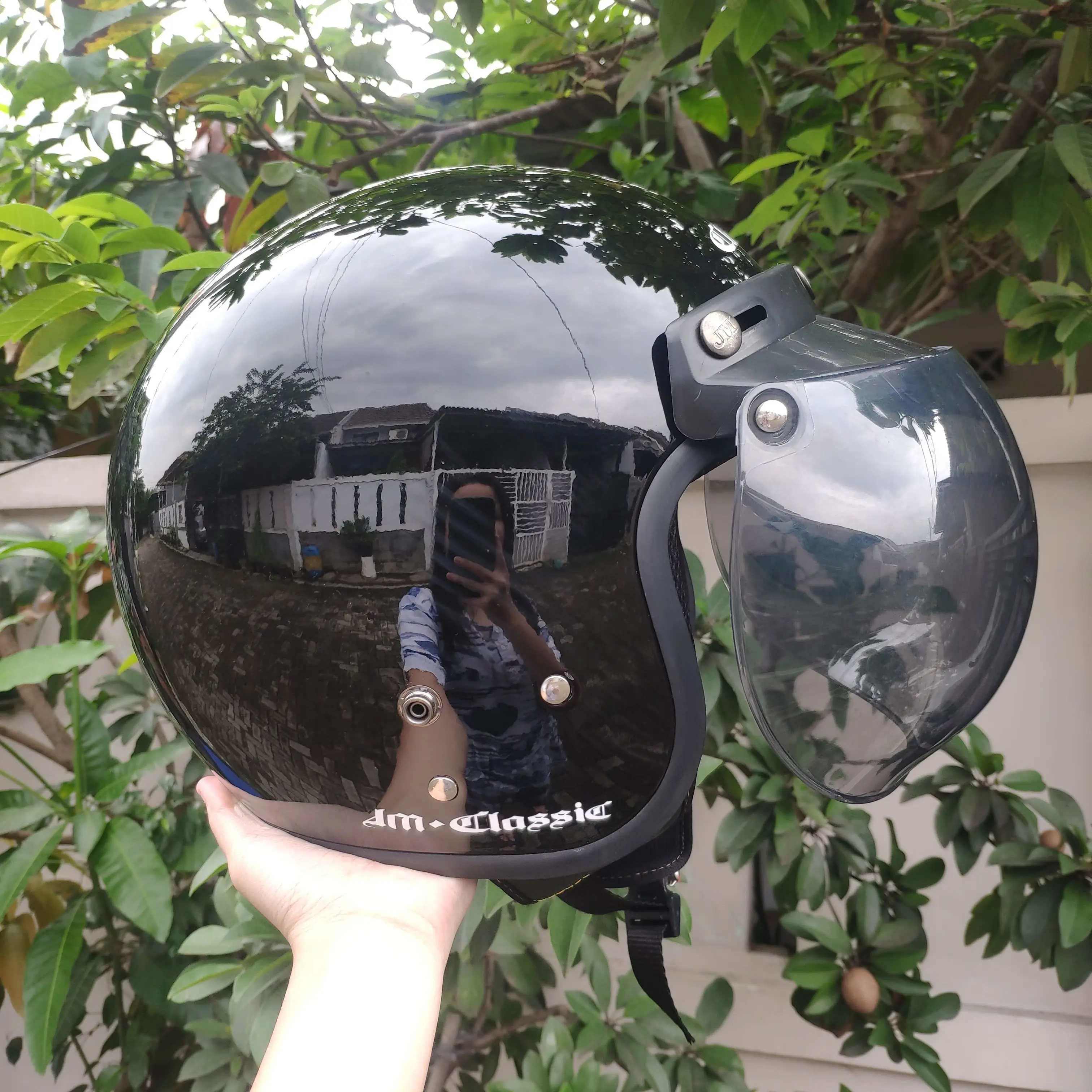 HELM BOGO RETRO DEWASA WANITA PRIA POLOS CLASSIC HITAM GLOSSY SNI Motorcycle