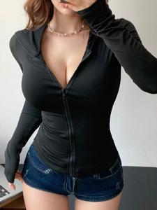 Camiseta con capucha y cremallera para mujer, camiseta informal de manga larga para primavera y otoño, ropa de mujer para el día a día,ropa para mujer