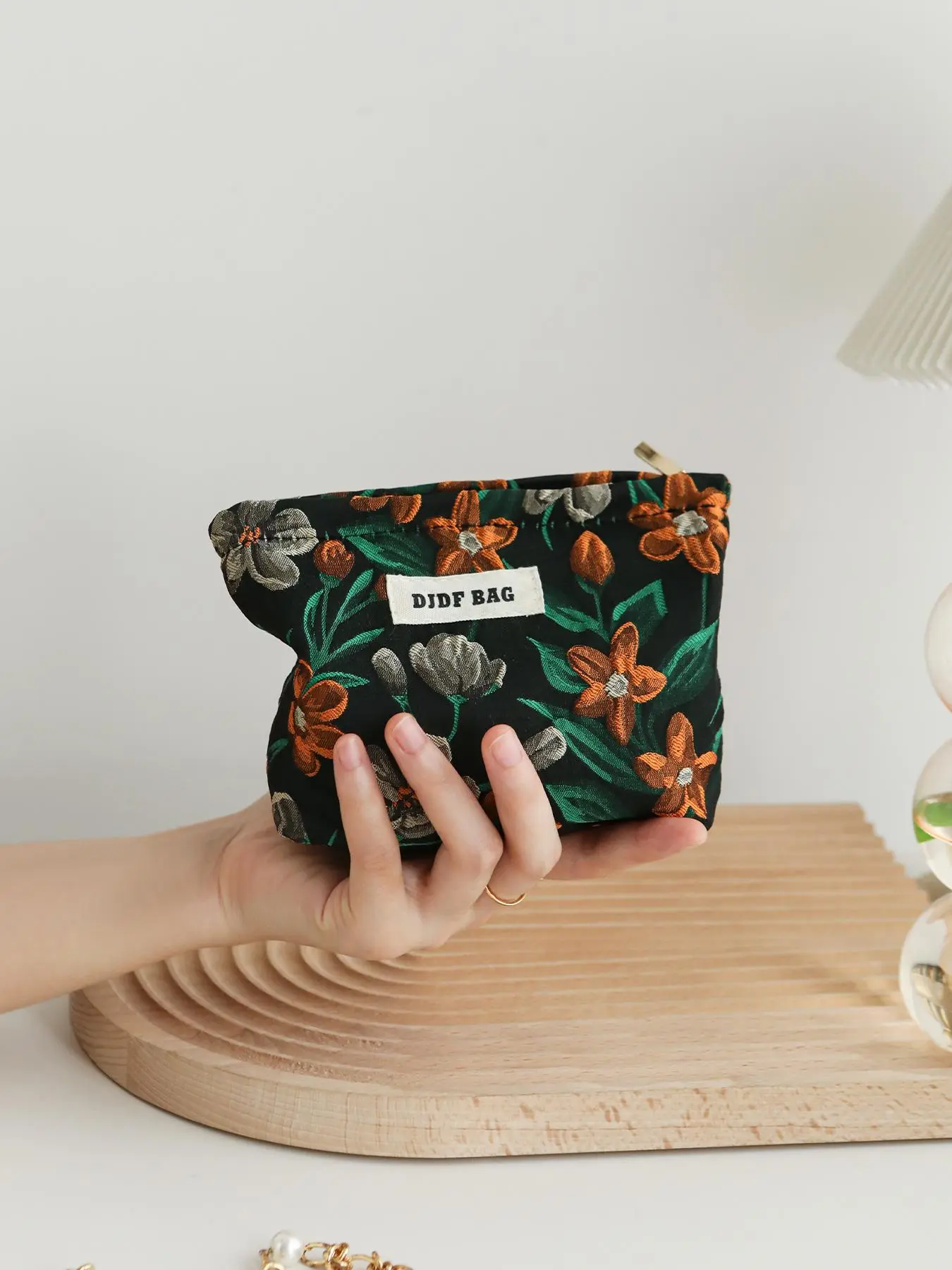 Floral Pattern Patched Design Makeup Bag, Portable Cosmetic Storage Bag, Makeup Organizer Pouch, Versatile Storage Bag for Travel, Outing, Daily Use