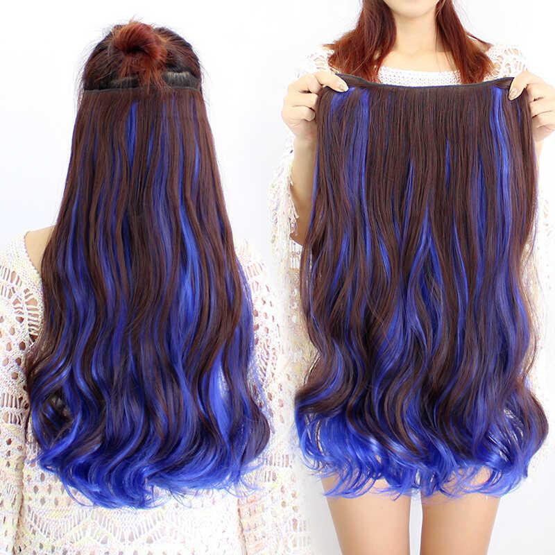 Long Curly 5 Clip In Extension High Temperature Synthetic Brown Mixed Green Blue Pink red Hair Piece 4