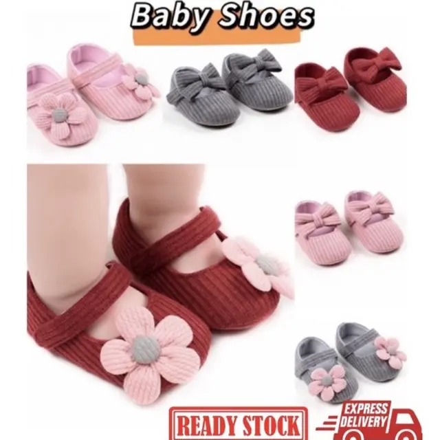 [Ready Stock]0-1Years Newborn Baby Girls Baby Shoes Footwear Anti-Slip Toddler Soft Anti-skid Prewalker Shoes Anak kasut Cotton
