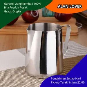 Gelas Susu Milk Jug Latte Art Espresso Frother – Pitcher Kopi Stainless Steel Anti Noda, Corong Presisi Mudah Tuang, Gagang Kotak Ergonomis, Kapasitas Variasi 150ml 200ml 350ml 600ml, Stylish Awet Murah Original Barista Tool Alan Lover DWTY9J61