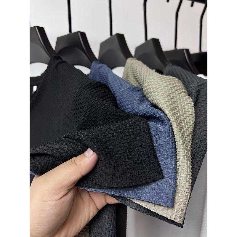 Áo Thun Lụa Lạnh Dành Cho Nam Giới, Ngắn Tay, Kiểu Slub Dáng Rộng Vừa Vặn, Màu Trơn Chất Liệu Lụa Lạnh Thoáng Khí, Dễ Phối Đồ Thường Ngày Và Ngầu, Thích Hợp Cho Mùa Hè, 2024 1
