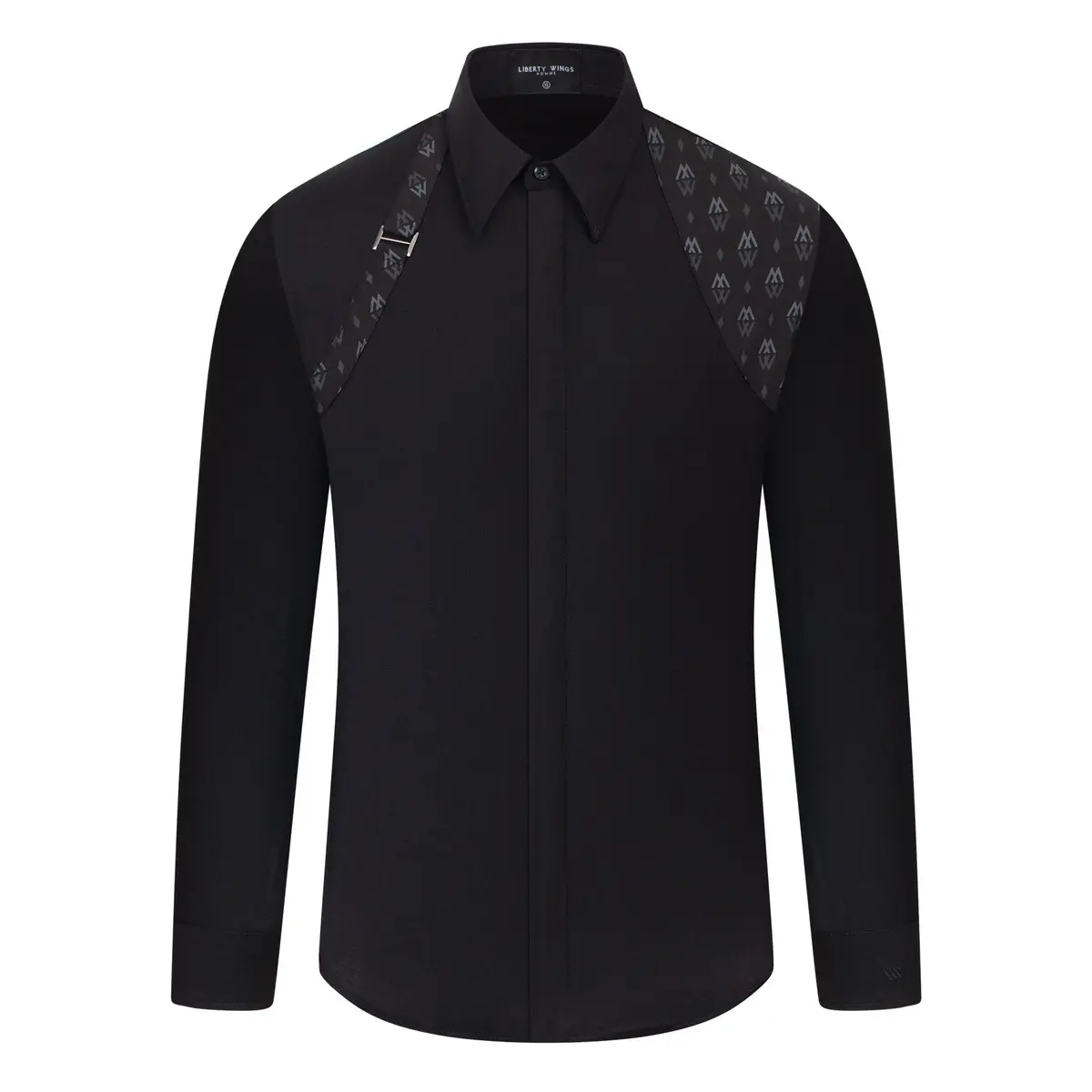 Sơ mi đen đáp vai hiệu ứng Monogram Liberty Wings công sở nam